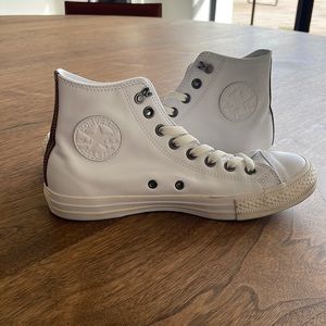 Converse custom white leather high top sneakers.Worn once.